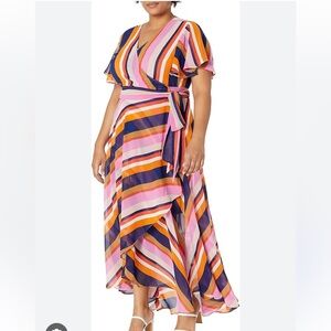 City Chic gelato wrap Striped Wrap Maxi layered Dress Sz 18 New